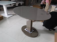 Овальний розкладний стіл Мілан В-2396 color tortora — сірувато-бежевий колір зі склом 1200/1600*800*770, фото 4