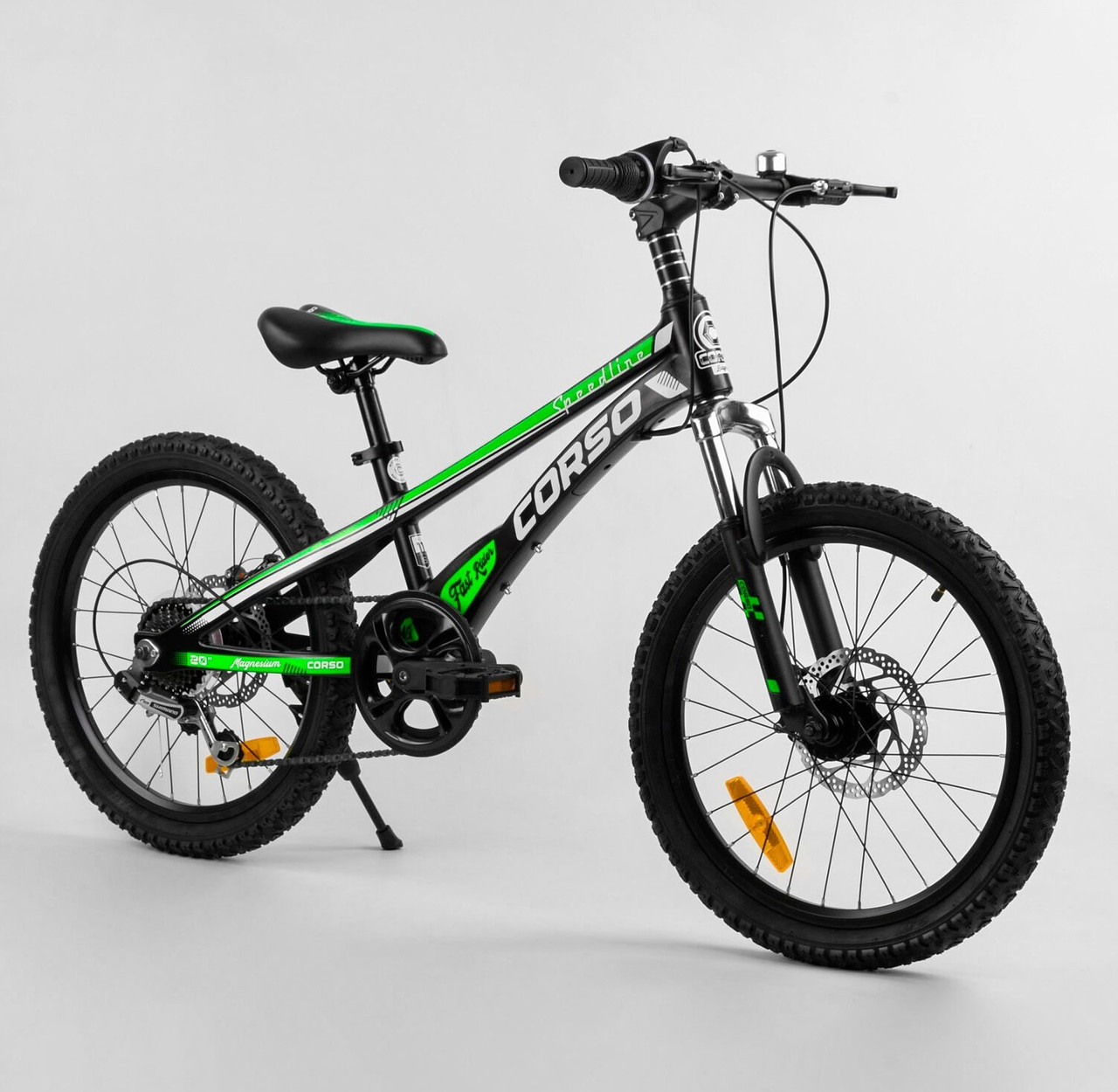 Дитячий спортивний велосипед для хлопчика 20 дюймів Чорно-зелений CORSO Speedline 7 швидкостей зібраний на 75%
