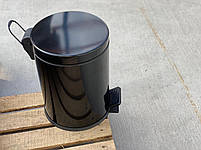 Відро для сміття з педаллю з неіржавкої сталі 5 літрів 26 см, діаметр 21 см чорного кольору, фото 2