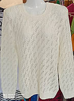 Женский свитер ручной работы, пушистая пряжа, очень нежный ажурный узор, р.42-52, кидмохер, белый цвет.