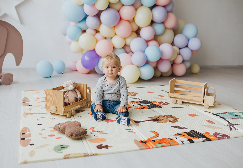 Дитячий двосторонній килимок POPPET "Тигреня в лісі і Молочна ферма" (180х150 см). POPPET PP001-150