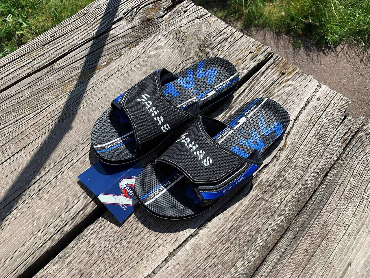 Чоловічі шльопанці SAHAB Сахаб Black-Royal чорні з синім Оригінал