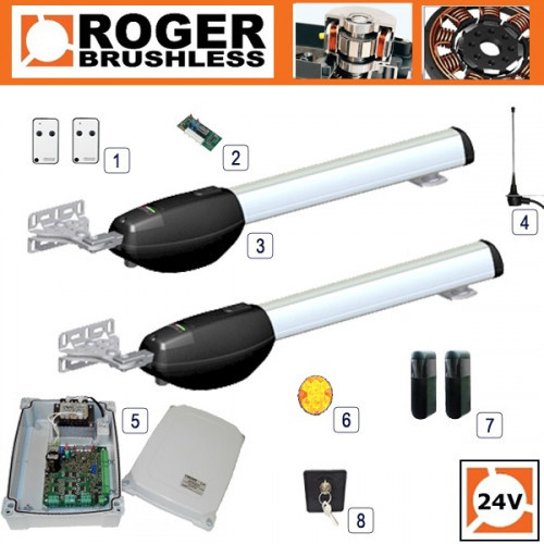 Автоматика для розпашних воріт Roger KIT BE20/212/HS стулкою до 2,5м.