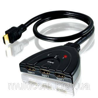 03-01-013. HDMI Switch (суматор) 2 порту (3 гнізда HDMI (IN) → 1 гніздо HDMI (OUT)), з пультом