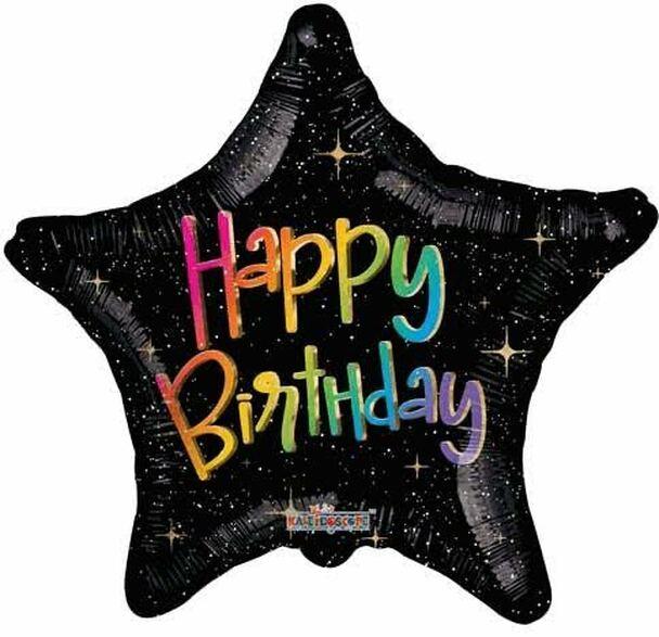 К 18" Happy Birthday Multicolor Star. Фольгована куля зірка З днем народження