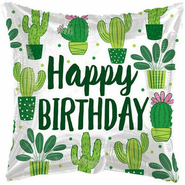 К 18" Happy Birthday Cactus Square. Фольгована куля З днем народження