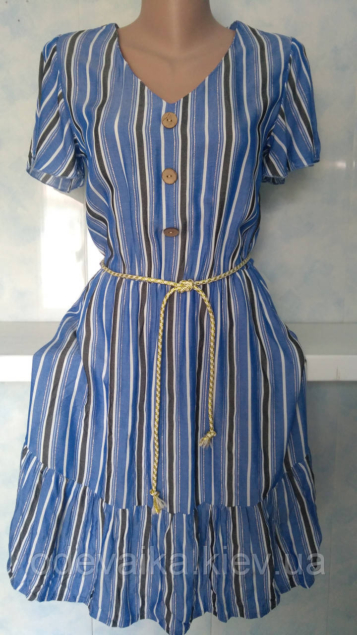 Літнє жіноче плаття в смужку з люрексом із гумкою на талії