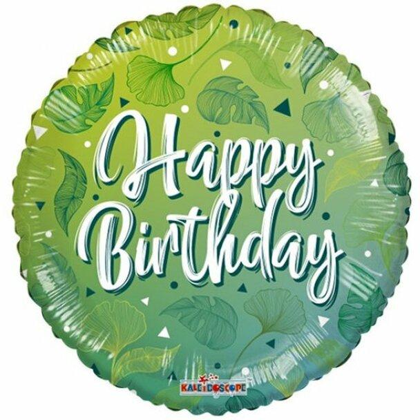 К 18" Happy Birthday Green Motifs. Фольгована куля З днем народження
