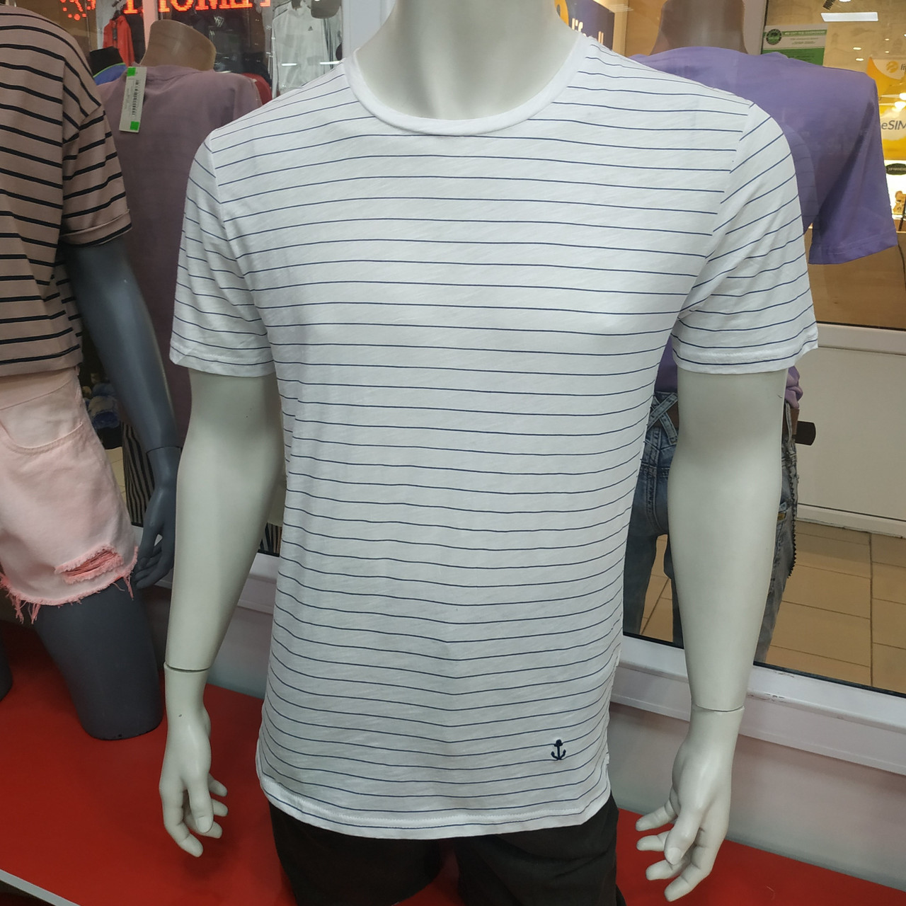 Чоловіча біла футболка у смужку 100% бавовна, фото 1