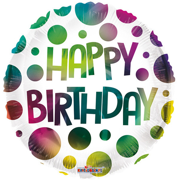 К 18" Happy Birthday Dots Multicolor. Фольгована куля З днем народження