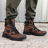 Берці тактичні Сармат шкіра крейзі коричневі на сітці