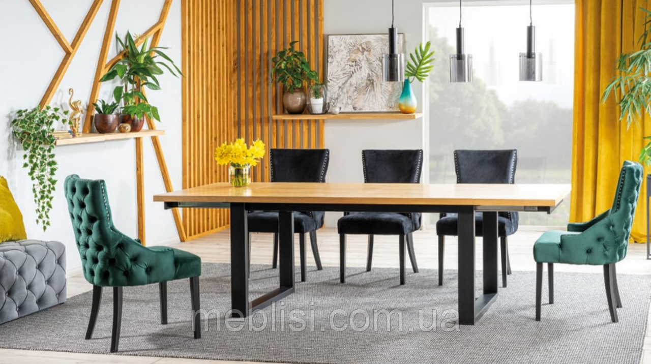 Стіл розкладний SANTOS дуб шпонований/чорний 160 (260)х90 (Signal), фото 1