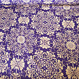 Тканина сатин вензель золотий на фіолетовому для постільної білизни, ш. 220 см, фото 2