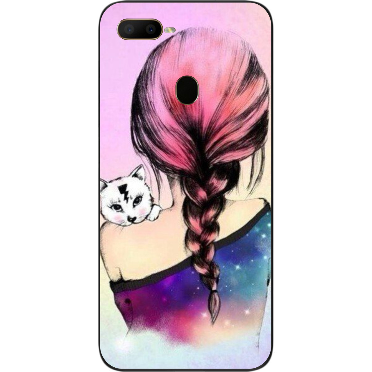 Силіконовий чохол для OPPO A5s з картинкою Дівчина з кошеням, фото 1