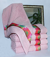 Банное  полотенце махровое  хлопок 70х140 Весна голубое Розовый