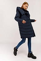 Длинная зимняя куртка женская Finn Flare W19-32020-101 темно-синяя S
