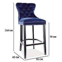 Високі барні стільці Signal August H-1 Velvet синій велюр на чорних дерев'яних ніжках