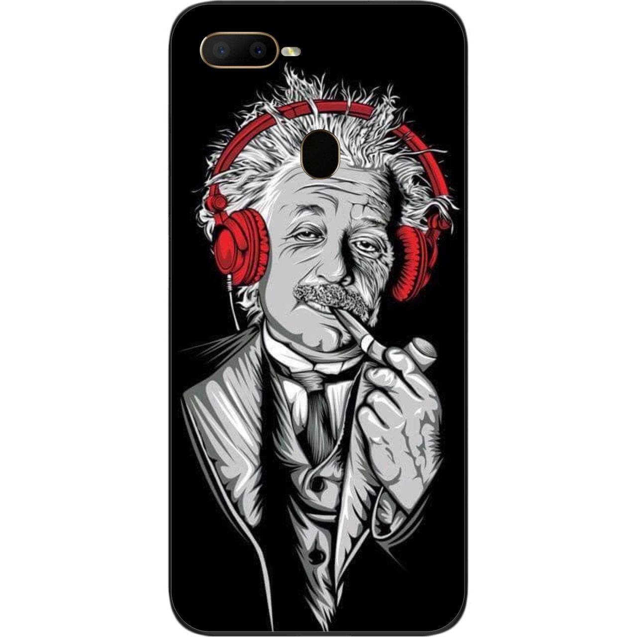 Чохол силіконовий для OPPO A5s з картинкою Ейнштейн в навушниках, фото 1