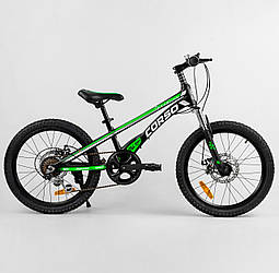 Дитячий спортивний велосипед для хлопчика 20 дюймів Черо-Зелений CORSO Speedline 7 швидкостей зібраний на 75%