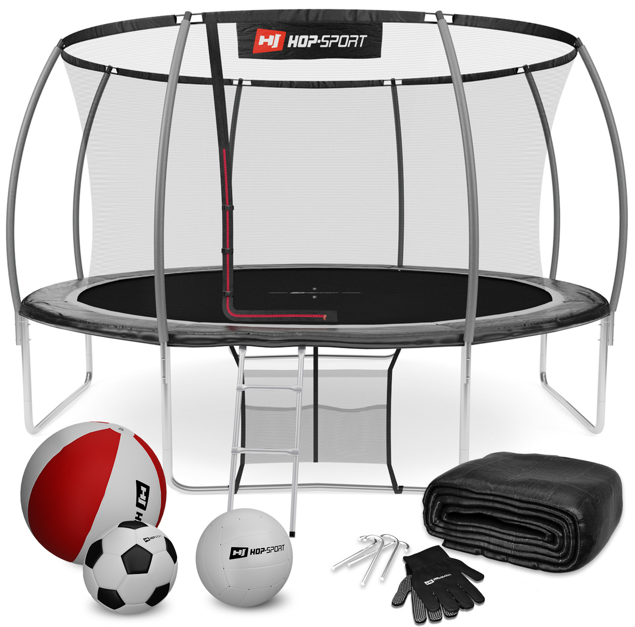 Батут Hop-Sport Premium 14ft (427 см) чорно-сірий із внутрішньою сіткою. Для дома з сіткою