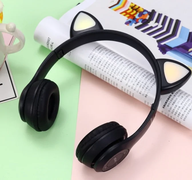 Бездротові Bluetooth навушники з котячими вушками та лід-підсвіткою Y47 Cat Ear Чорні