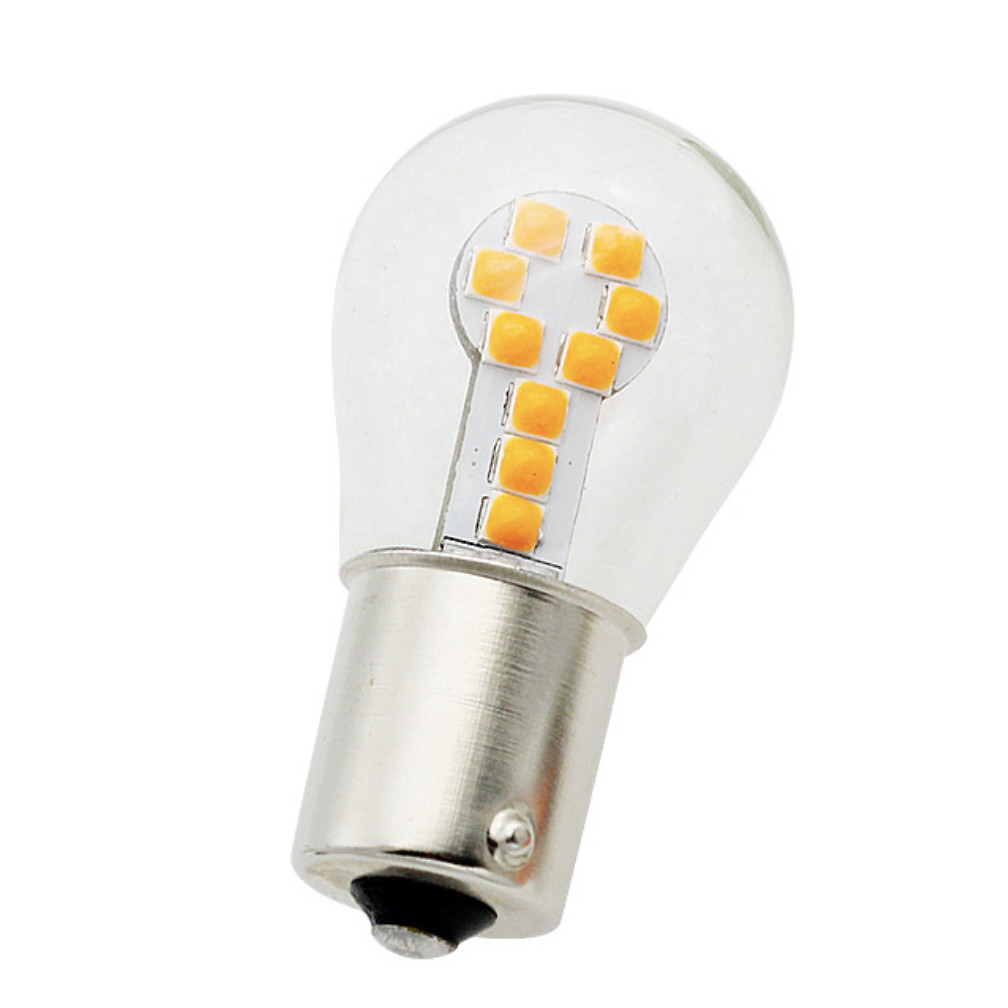 Світлодіодна автомобільна лампа S25 BA15s 18 SMD (3030) 12V AMBER в скляній колбі 1 контакт