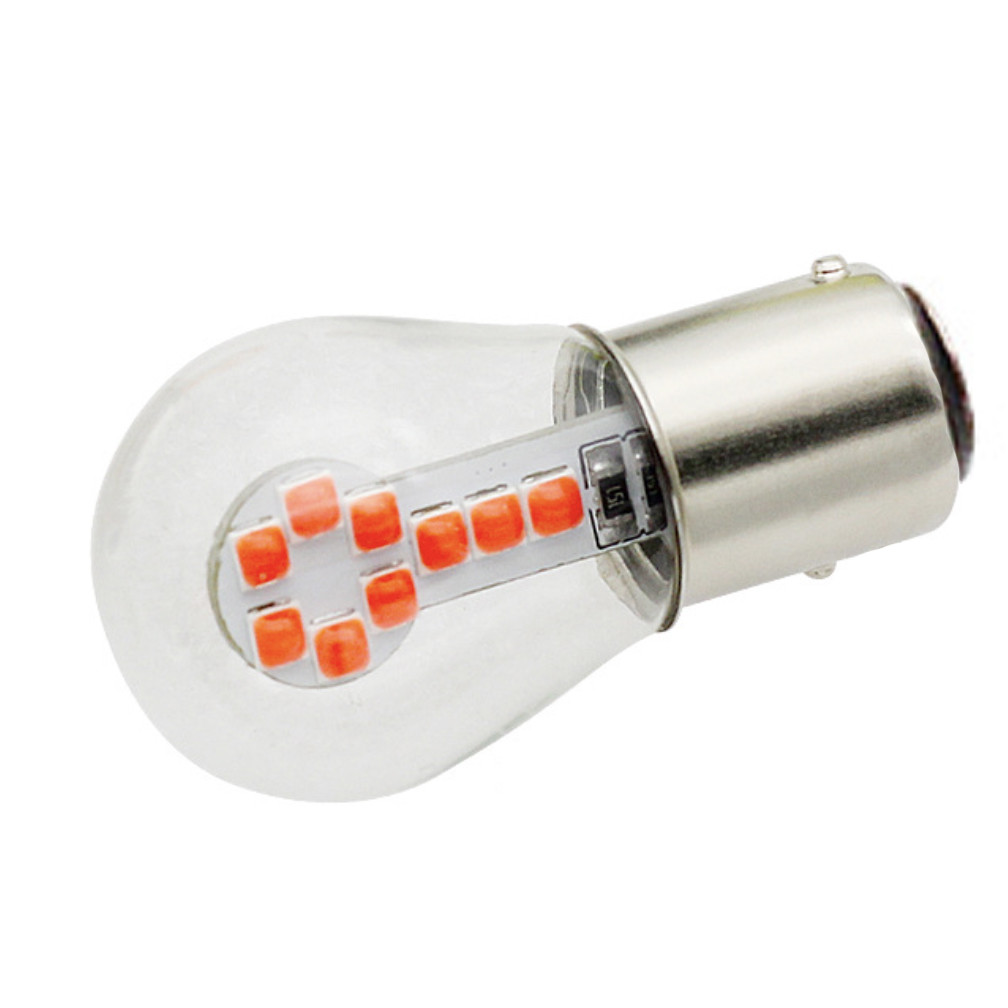 Світлодіодна автомобільна лампа S25 BAY15d 18 SMD (3030) 12V RED в скляній колбі 2 контакта