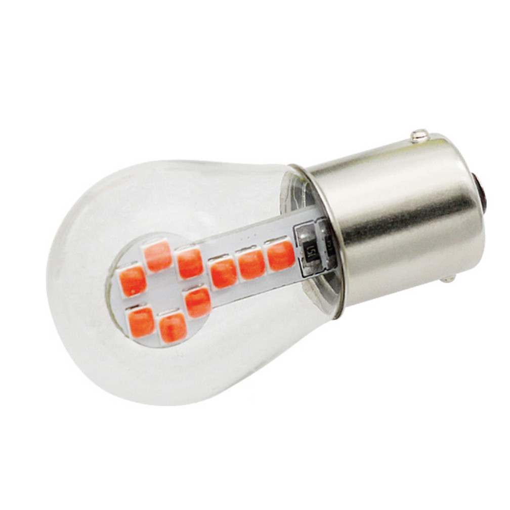 Світлодіодна автомобільна лампа S25 BA15s 18 SMD (3030) 12V RED в скляній колбі 1 контакт