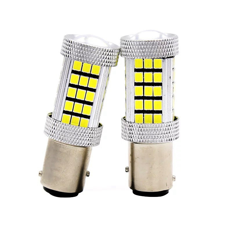 Світлодіодна автомобільна лампа S25 BAY15d 66 SMD (2835) 12 V WHITE з лінзою 2 контакти
