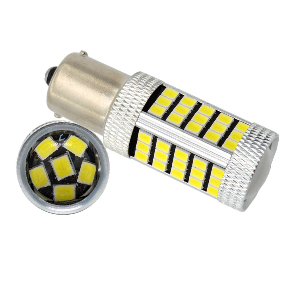 Світлодіодна автомобільна лампа S25 BA15s 66 SMD (2835) 12V WHITE з лінзою 1 контакт