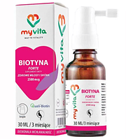 Биотин Форте 2500 мкг 5000% Витамин В7 Для Волос Кожи Ногтей Biotin Forte 30 мл MyVita Польша Доставка из ЕС
