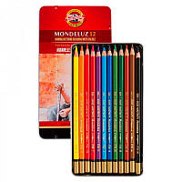 Набір акварельних олівців Mondeluz 12 кольорів у металевій коробці Koh-i-Noor