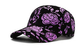 Чорна бейсболка жіноча оксамитова з фіолетовим принтом, жіноча, шестиклинка Супер модна жіноча кепка!