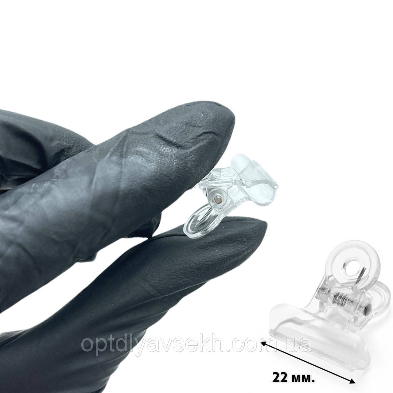 Прозорий затискач (прищепка) пластиковий для нарощування нігтів і створення арки - 22 мм (1 шт)