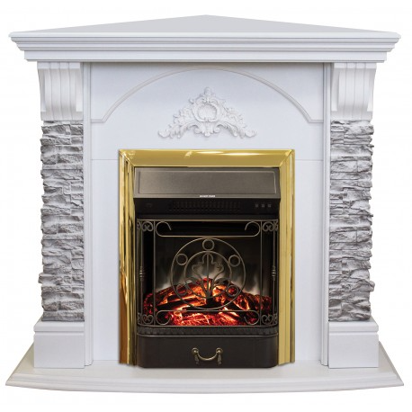 Кутовий каминокомплект Fireplace Аргентина Білий дуб ефект мерехтливих дров зі звуком і обігрівом