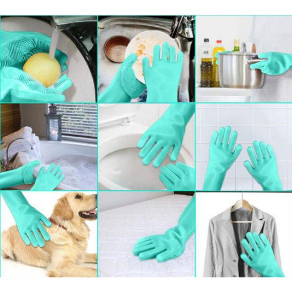 Силіконові рукавички Magic Silicone Gloves Pink для прибирання чистки миття посуду для будинку. WN-255 Колір: бірюзовий