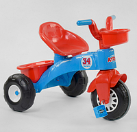 Велосипед детский трехколесный 07-169 на пластиковых колесах с прорезиненной накладкой / красно-синий