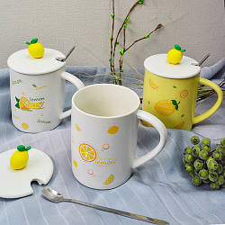 Чашка з кришкою та ложкою Stenson "Lemon" 400 мл
