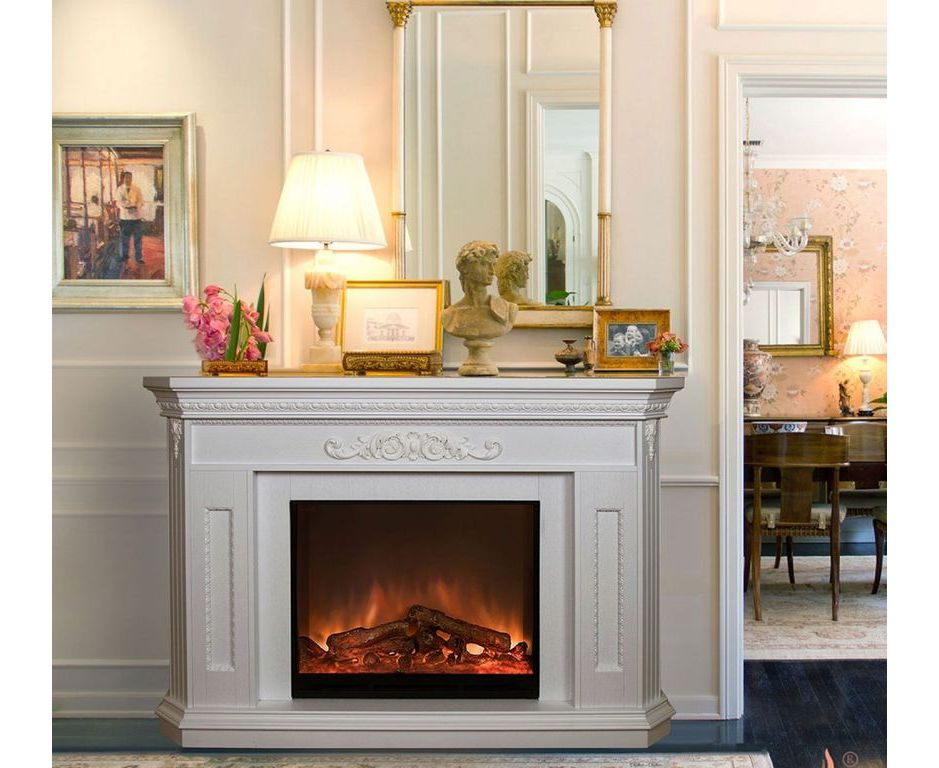 Підлоговий каминокомплект Fireplace Токіо Білий ефект живого полум'я зі звуком і обігрівом