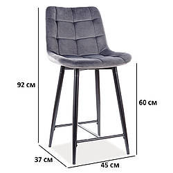 Полубарние стільці Signal Chic H-2 Velvet сірий оксамит на чорному матовому металевому каркасі