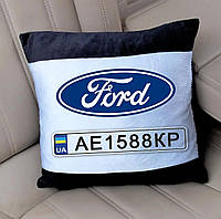 Подушка в машину Форд с номерным знаком. Печать на подушках.