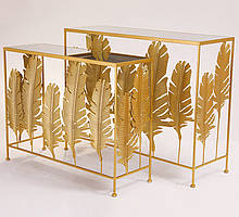 Набір 2-х кавових столів із дзеркальною стільницею Перо золоте