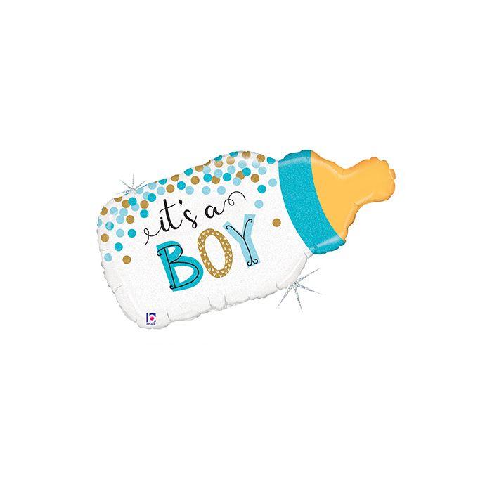 Grabo 33" Пляшечка хлопчик   Baby Bottle It's A Boy Confetti Holographic. Фольгований кулька - В УП, фото 1
