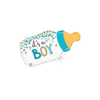 ВТ 33" Пляшечка хлопчик   Baby Bottle It's A Boy Confetti Holographic. Фольгований кулька - В УП