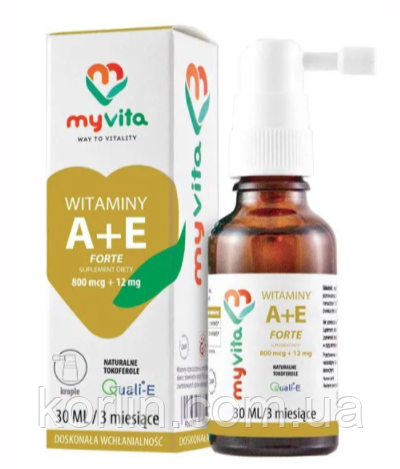 Вітаміни А + Е Форте Для Зріння й імуніта Vitamin A + E 30 мл Краплі MyVita Польща Доставка з ЄС