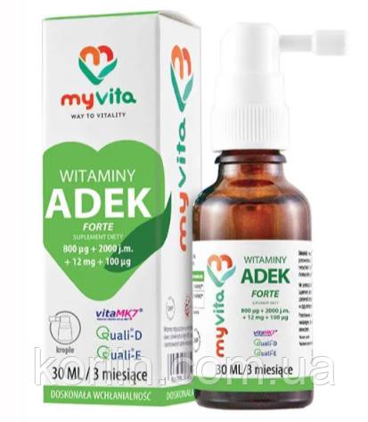 Вітамін А+Д+E+K Форте Vitamin А+D+E+K 30 мл Краплі MyVita Польща Доставка з ЄС