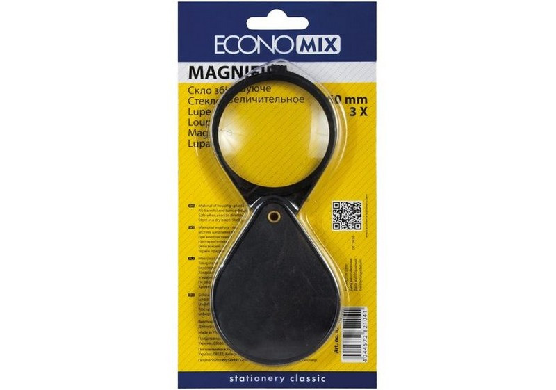 Лупа Economix d-60мм, 3-кратна з пластиковим тримачем