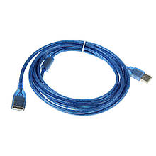 Подовжувач USB 2.0 AM / AF, 5.0 m, 1 ферит, прозорий синій Q100