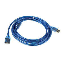 Подовжувач USB 2.0 AM / AF, 1.8 m, 1 ферит, прозорий синій Q300
