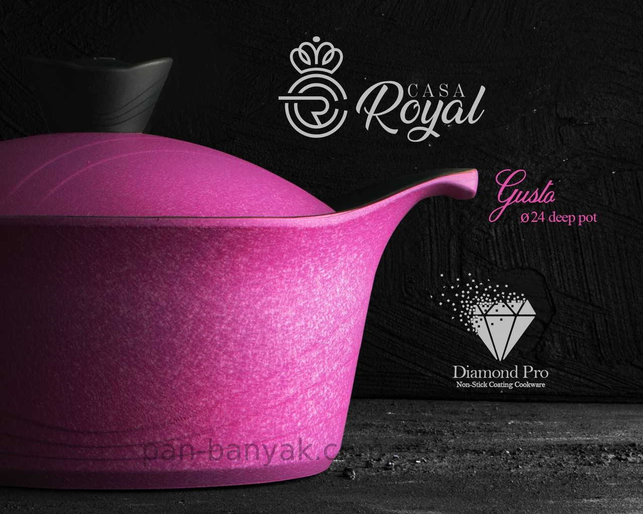 Каструля Casa Royal Gusto рожева 4,5 л d24 см алюміній з антипригарним покриттям (D-UKR2040/рож)